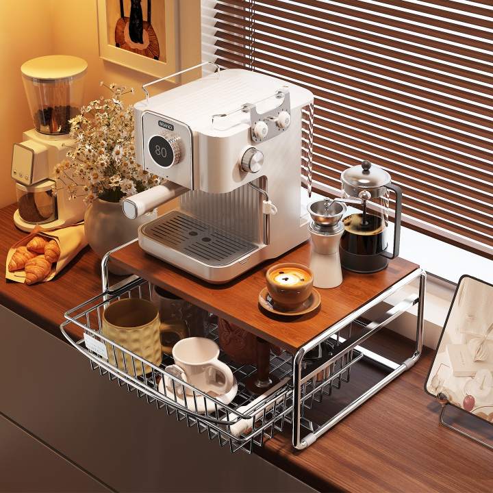 Ano ang Nagiging Kailangang-Have para sa Coffee Station ang Counter-top Coffee Maker Cup Storage Rack na may Pull-Out Basket