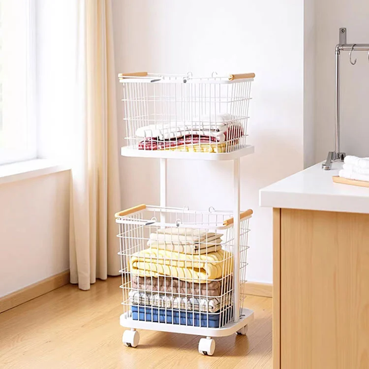 Imbakan ng Banyo Iron Laundry Basket na may mga Gulong Imbakan ng Banyo Iron Laundry Basket na may mga Gulong