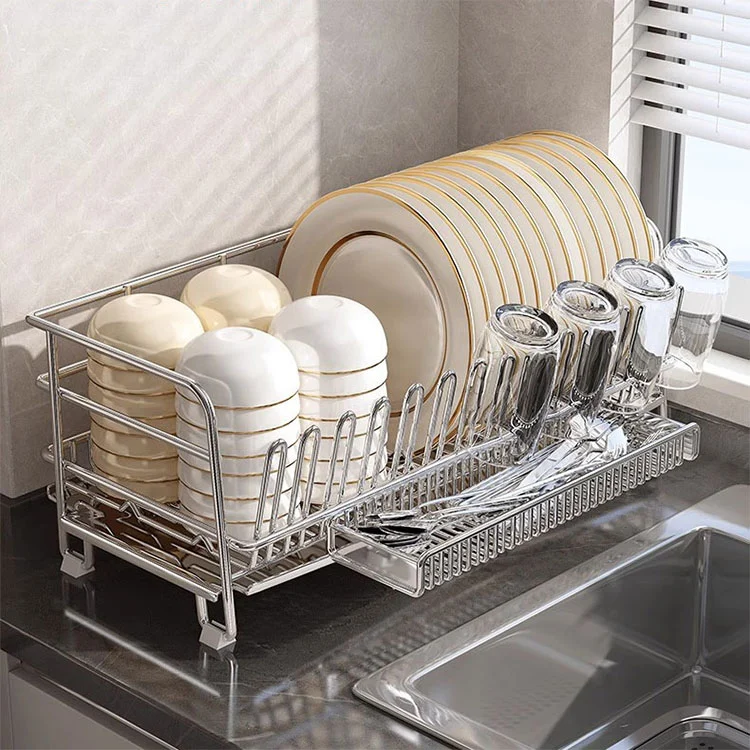No-Assembly Adjustable Stainless Steel Dish Rack No-Assembly Adjustable Stainless Steel Dish Rack