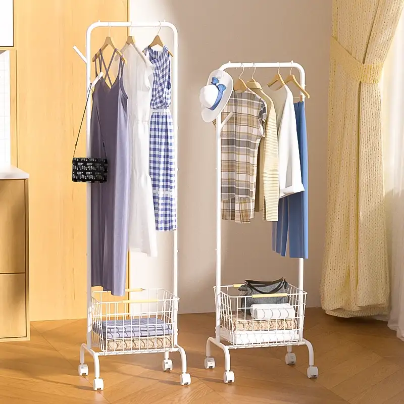 Portable Floor-Standing Clothes Rack na may Storage Basket Portable Floor-Standing Clothes Rack na may Storage Basket
