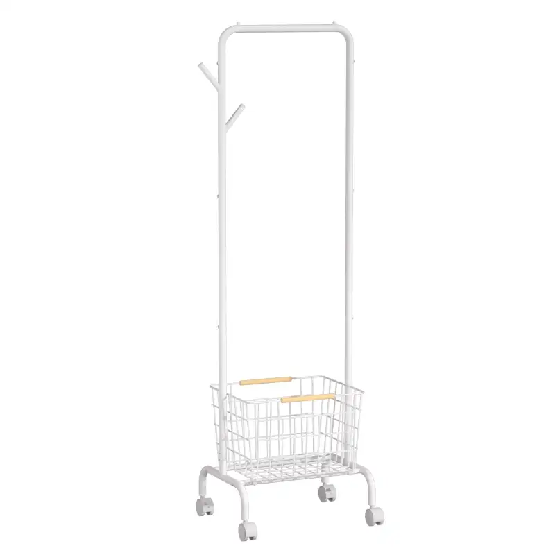 Portable Floor-Standing Clothes Rack na may Storage Basket